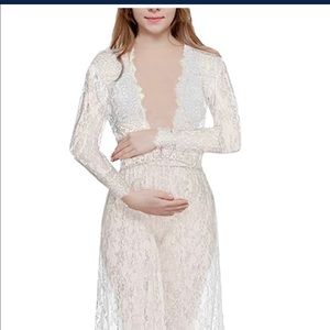 Sheer Lace Maternity Gown for Photoshoots